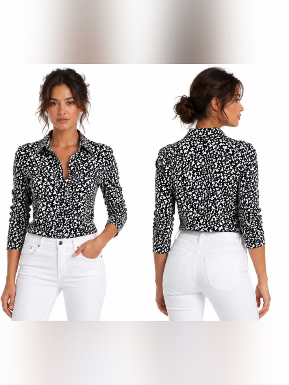 NWT Cino Crinkle Cotton Butterfly Print Button Down Shirt Hearts Birds